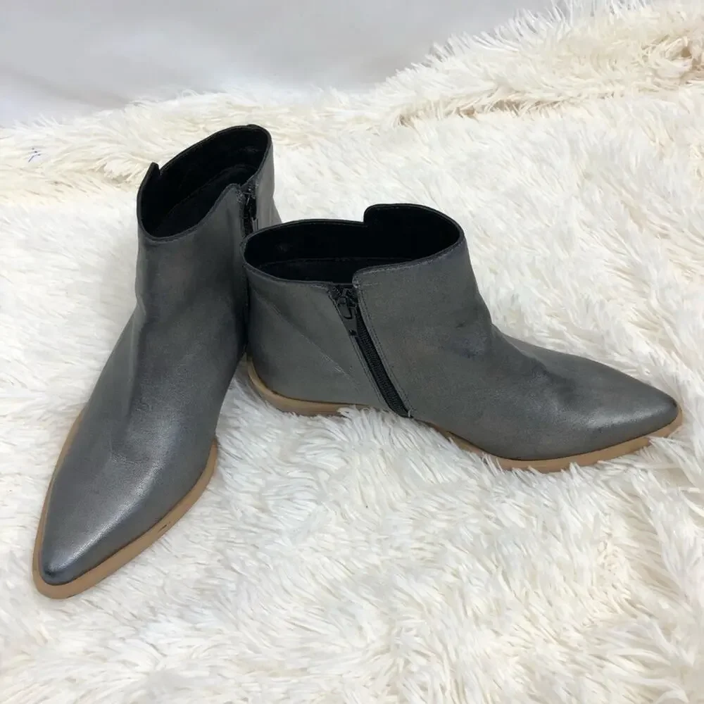 Shyanne Pewter Gray Leather Booties 6 - Picture 2 of 7
